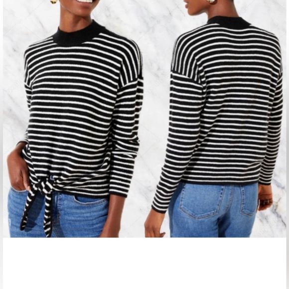 LOFT Mock Neck Turtleneck Front Tie Sweater Wool Blend Drop Shoulder Roomy SZ M - Picture 1 of 11